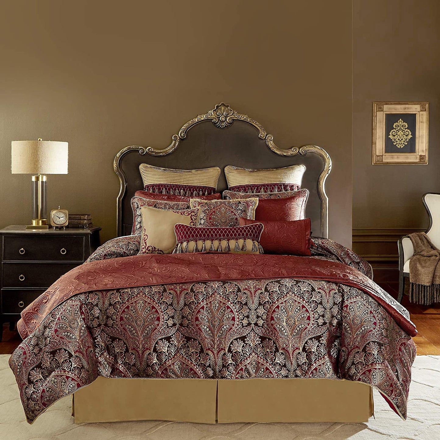 ROENA 8PC BEDDING SET KING BURGUNDY