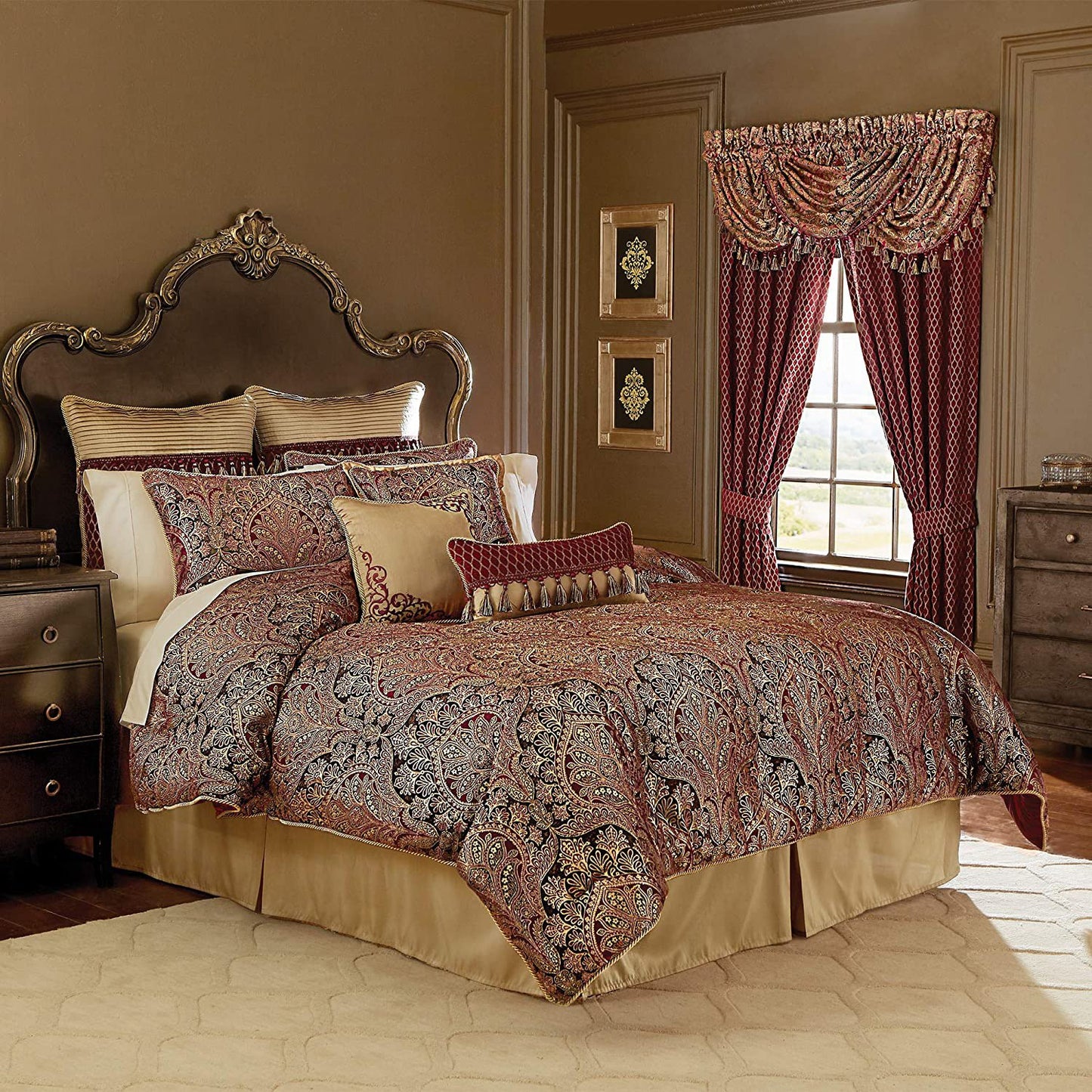 Roena 8Pc Bedding Set King Burgundy