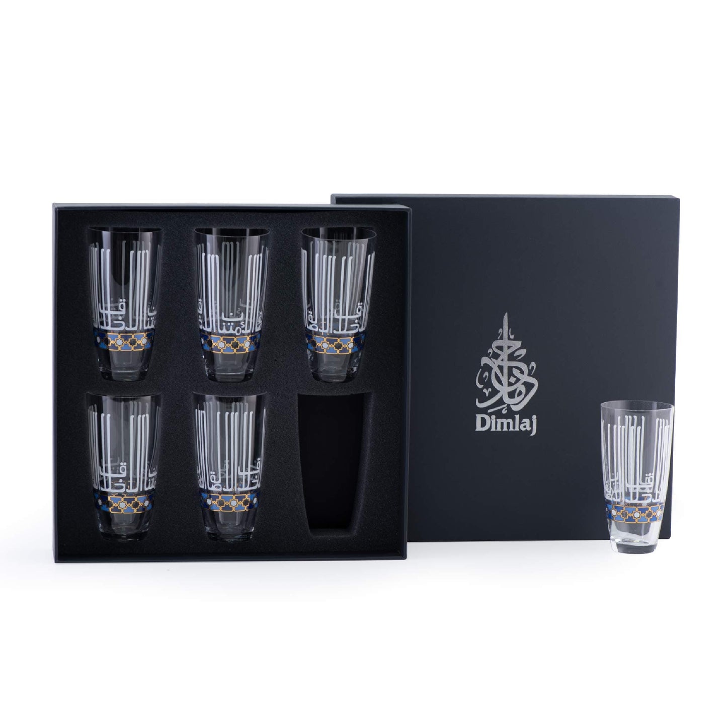 Dimlaj Asala Gold Blue Crystal Long Tumbler 6Pc Set - 46683
