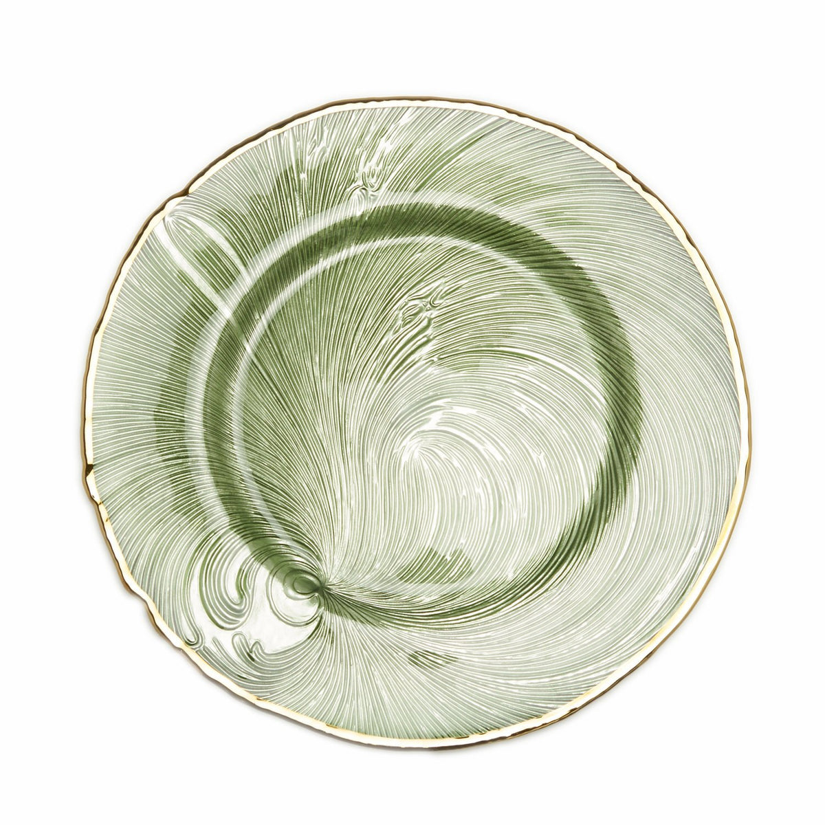 GLASS CHARGER PLATE 33CM GREYISH-GREEN PTD GOLD RIM - 1Q953-558G