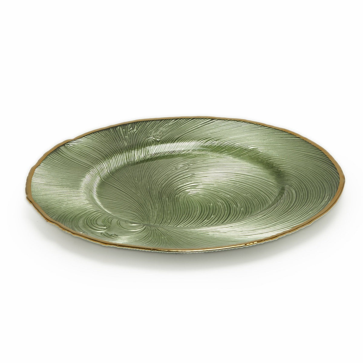 Glass Charger Plate 33Cm Greyish-Green Ptd Gold Rim - 1Q953-558G