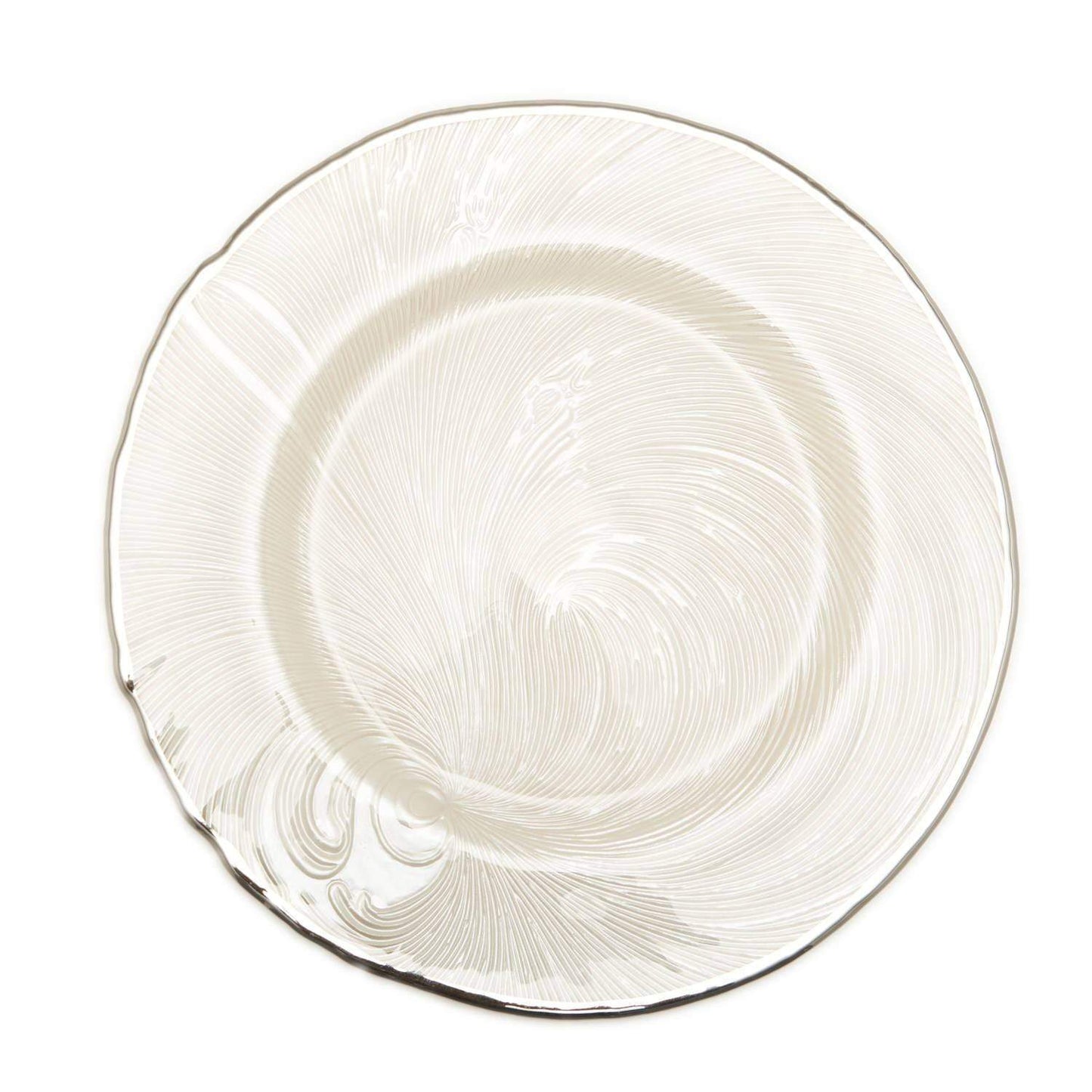 GLASS CHARGER PLATE 33CM WHITE PAINTED SILVER RIM - 1Q953-014S
