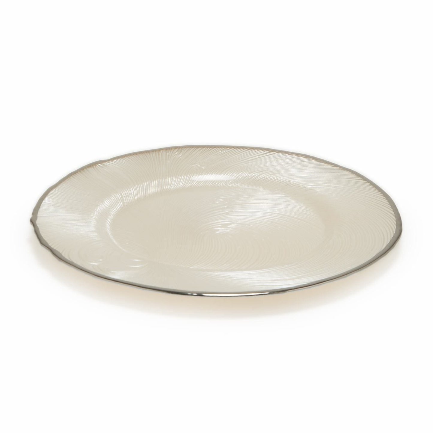 Glass Charger Plate 33Cm White Painted Silver Rim - 1Q953-014S