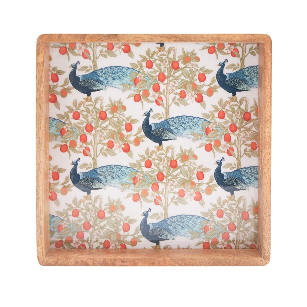 Indra Blue Peacock Square Tray 14X14 Inches