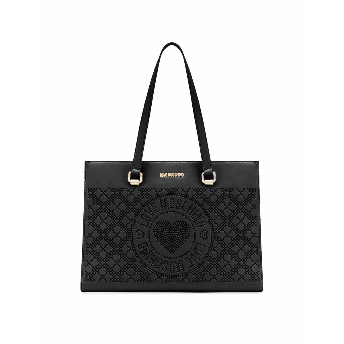 LOVE MOSCHINO PERFORATED HEART SHOPPER BAG BLACK