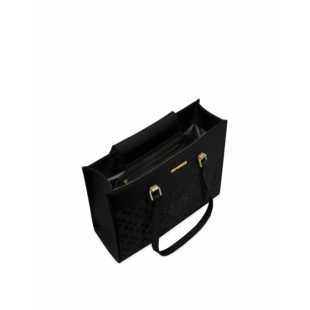 Love Moschino Perforated Heart Shopper Bag Black
