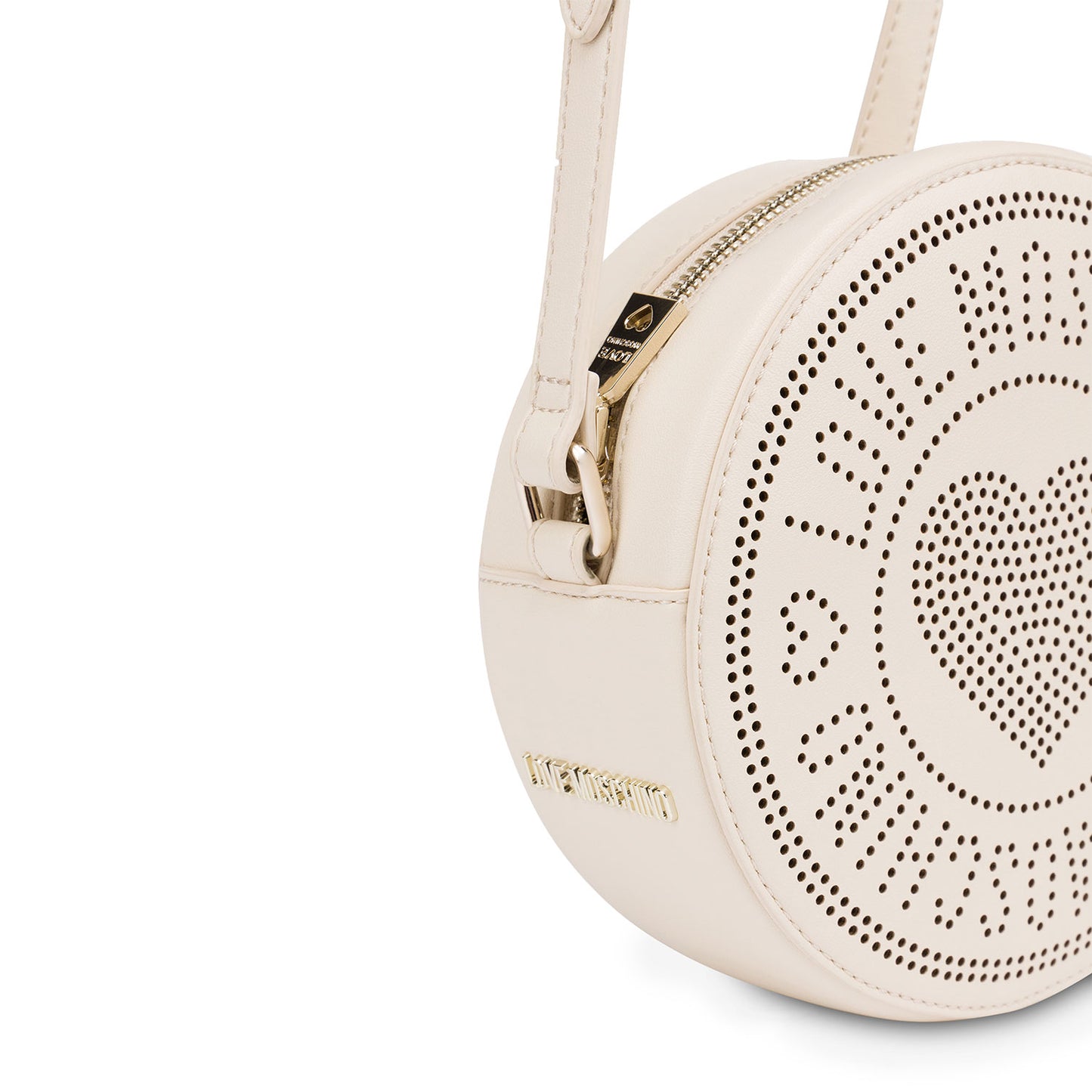 Love Moschino Perforated Heart Round Crossbody Bag White