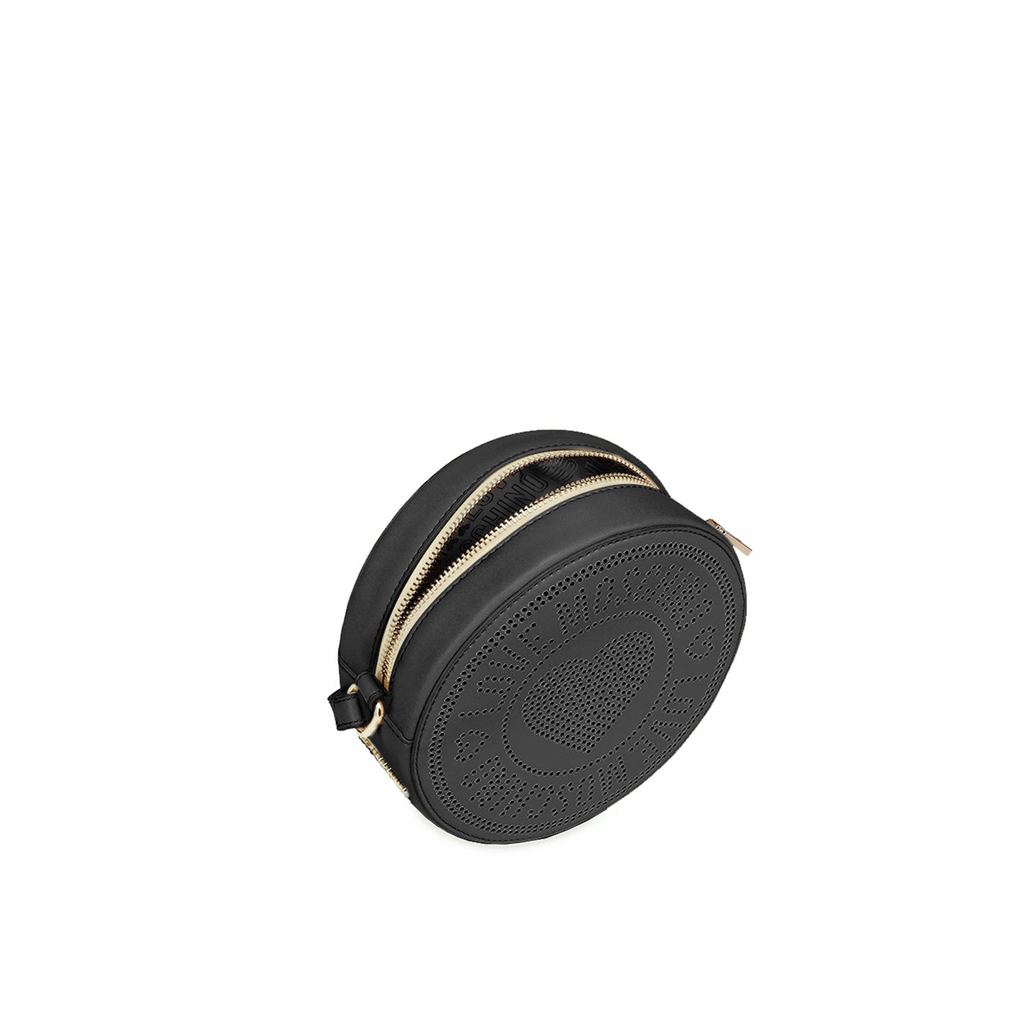 Love Moschino Perforated Heart Round Crossbody Bag Black