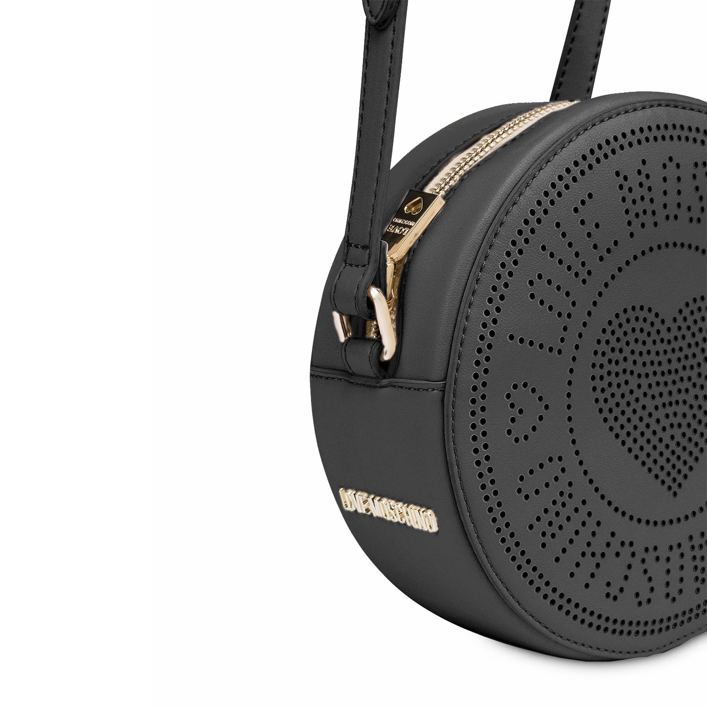 Love Moschino Perforated Heart Round Crossbody Bag Black