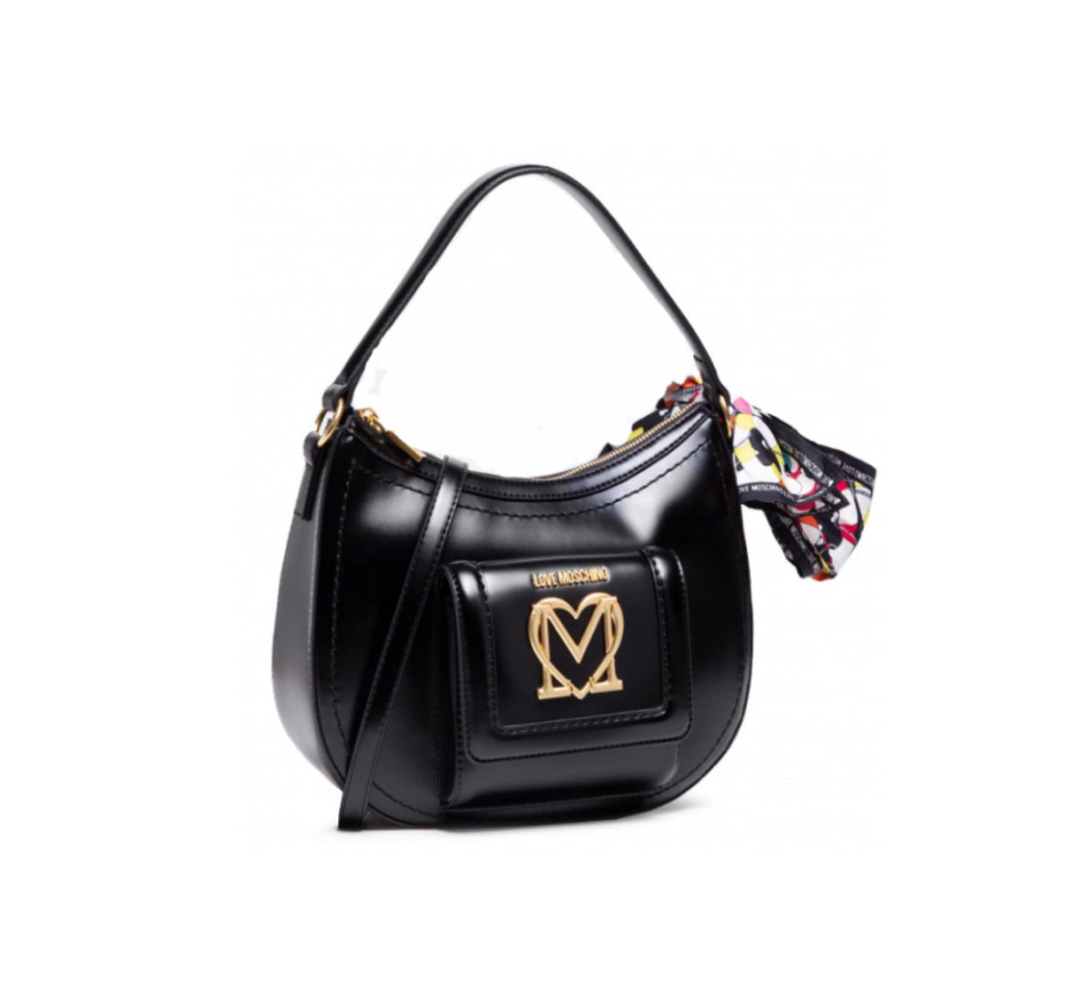 LOVE MOSCHINO SHOULDER BAG WITH FOULARD BLACK