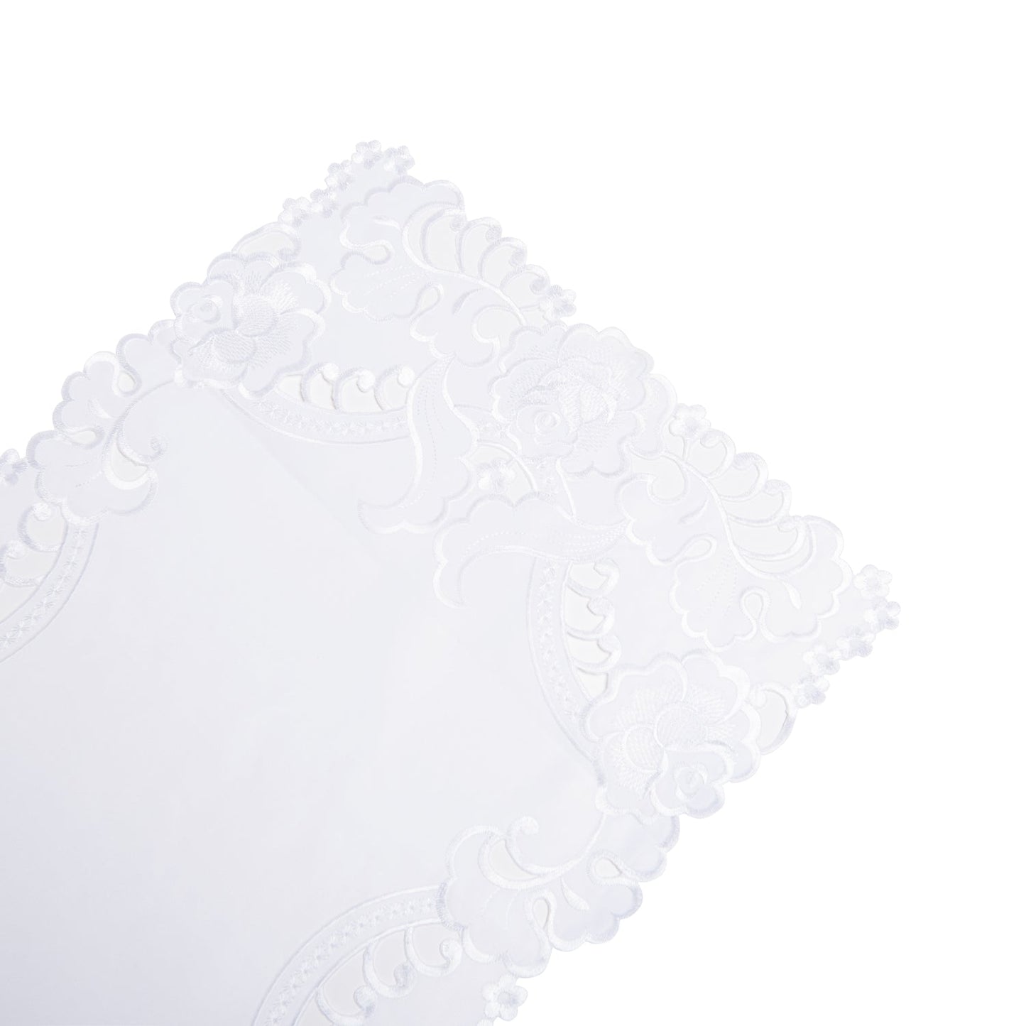 Paramount Brenna White Satin Floral Cutwork Table Runner