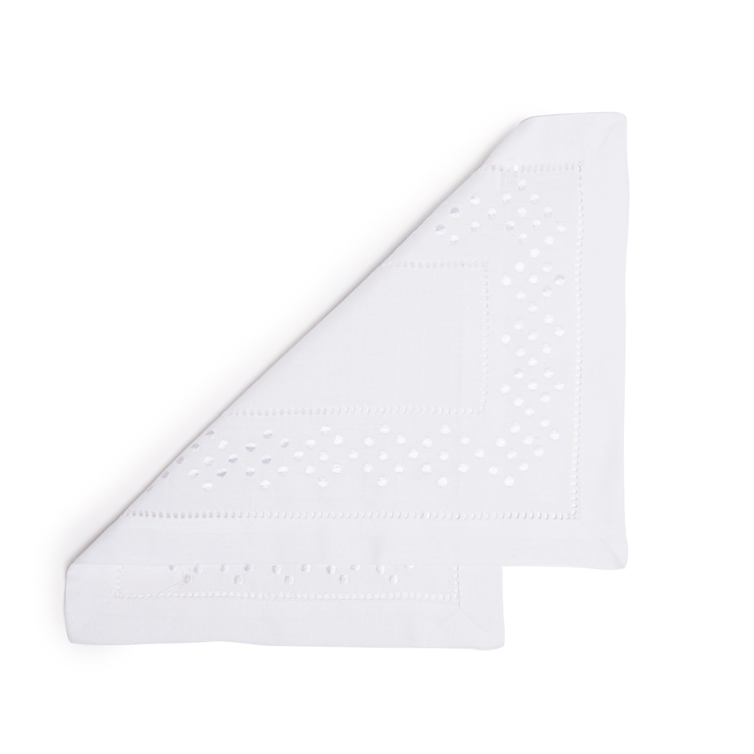 Paramount Poly Faux White Linen With Embroidery Hemstitch Placemat 4Pcs Set 