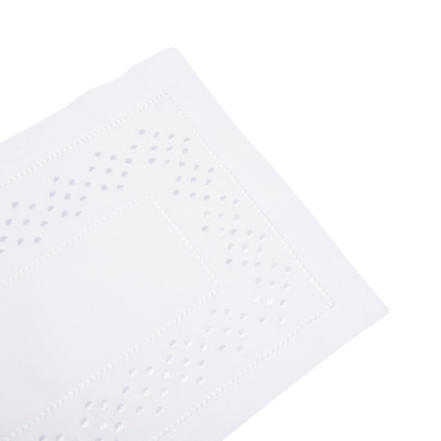 Paramount Poly Faux White Linen With Embroidery Hemstitch Placemat 4Pcs Set