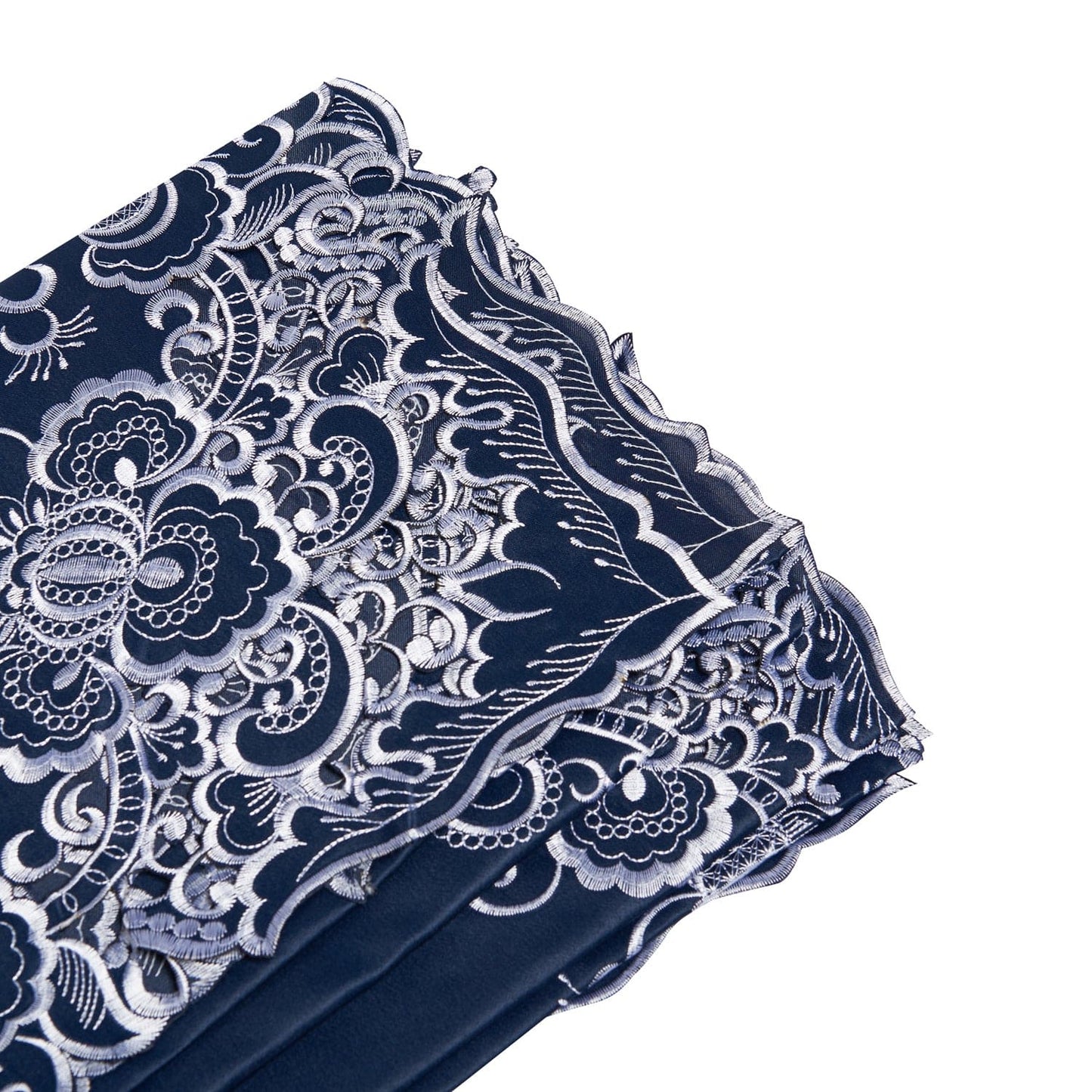 Paramount Midnight Blue Satin With White Embroidery Tablecloth