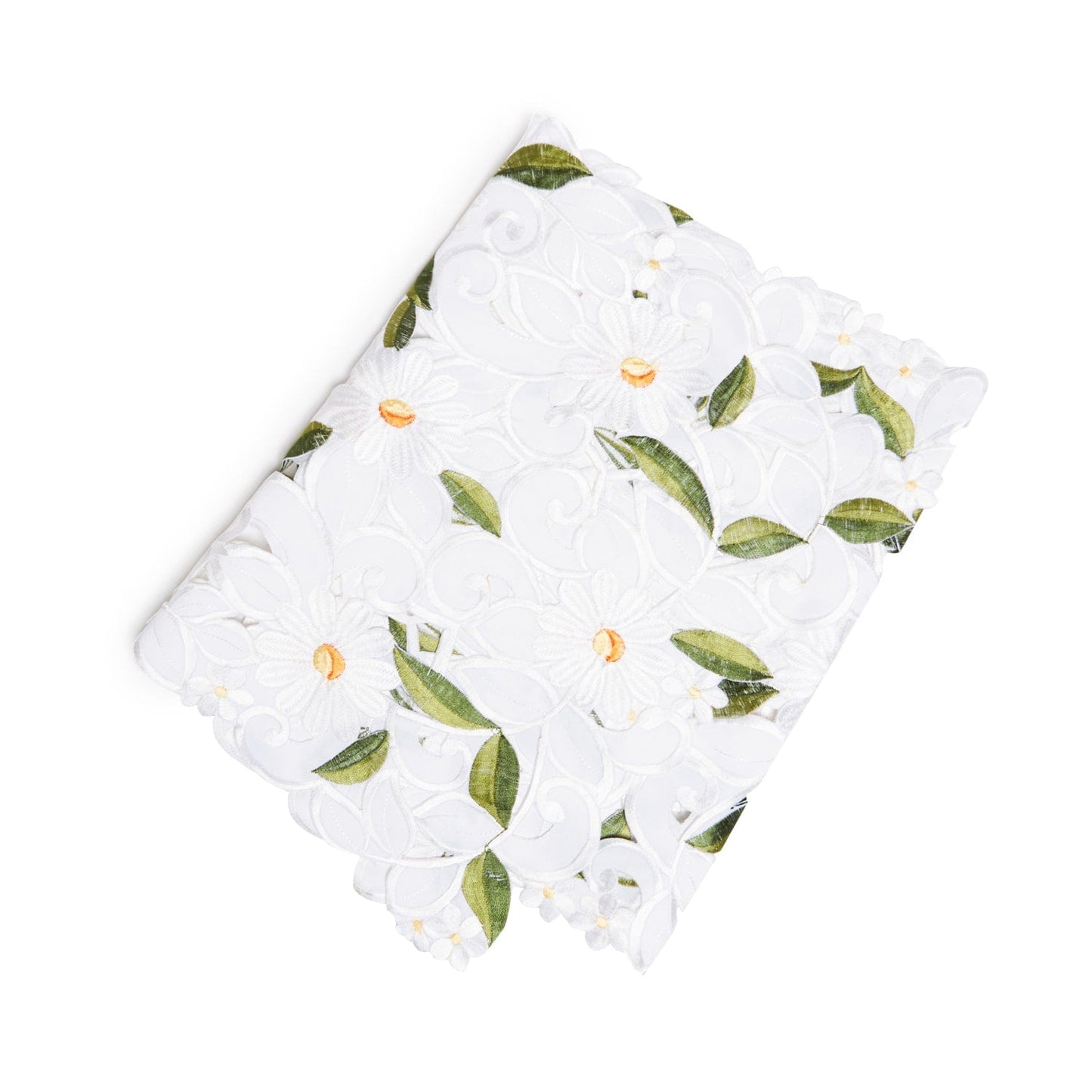 Paramount Green Poly All Over Cutwork Floral Tablerunner