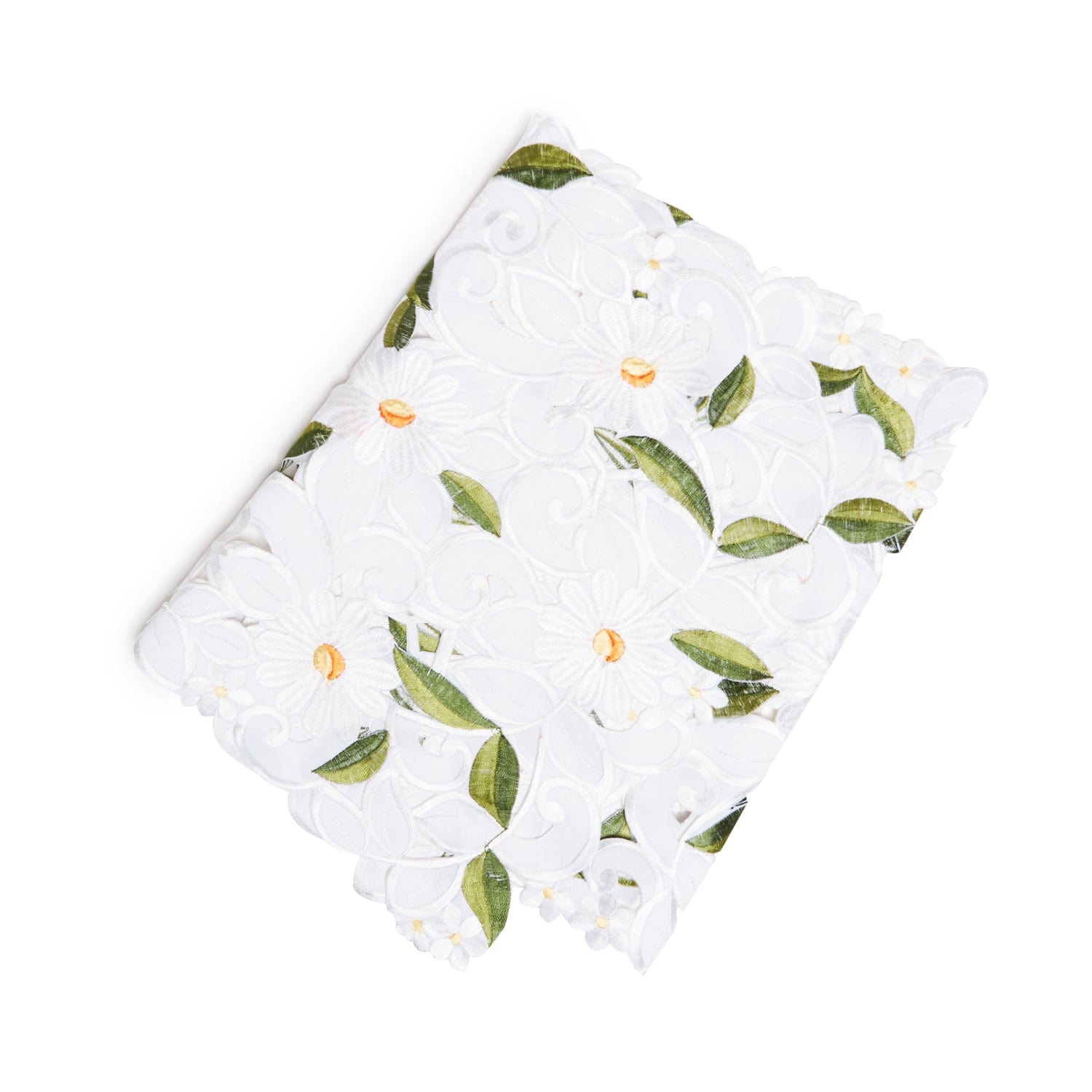 Paramount Green Poly All Over Cutwork Floral Tablerunner