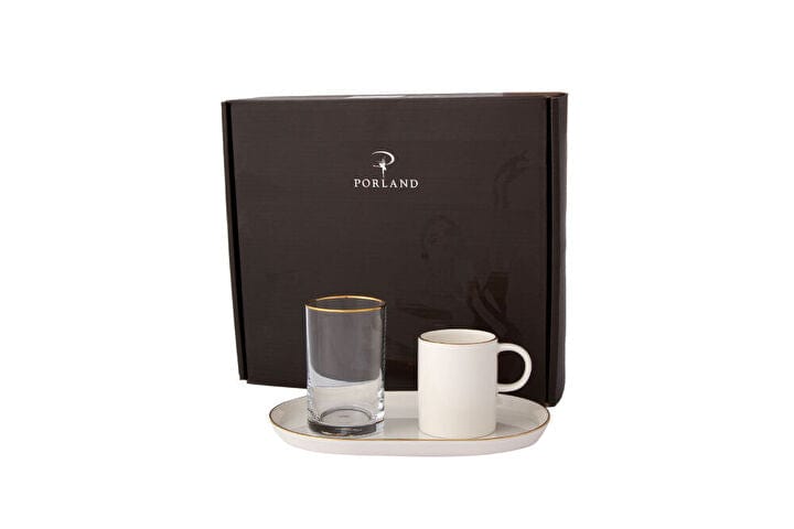 Porland Porselen Gold Banded Coffee & Serving Set 3Pc