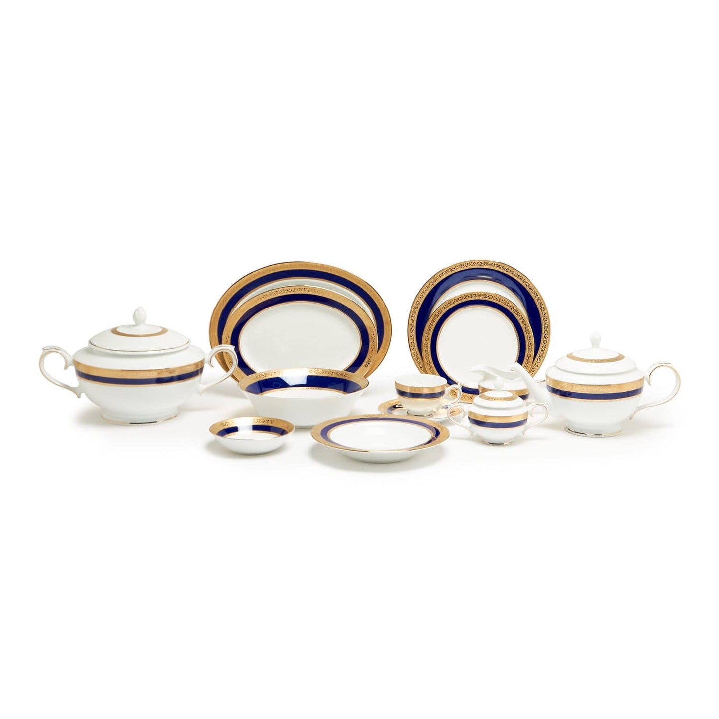 Dankotuwa Victorian Gold Cobalt 59Pc Dinner Set