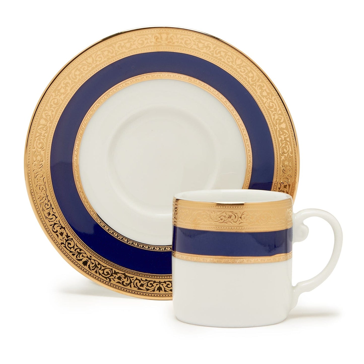 Dankotuwa Victorian Gold Cobalt 6Pc  Espresso Coffee Cup And Saucer