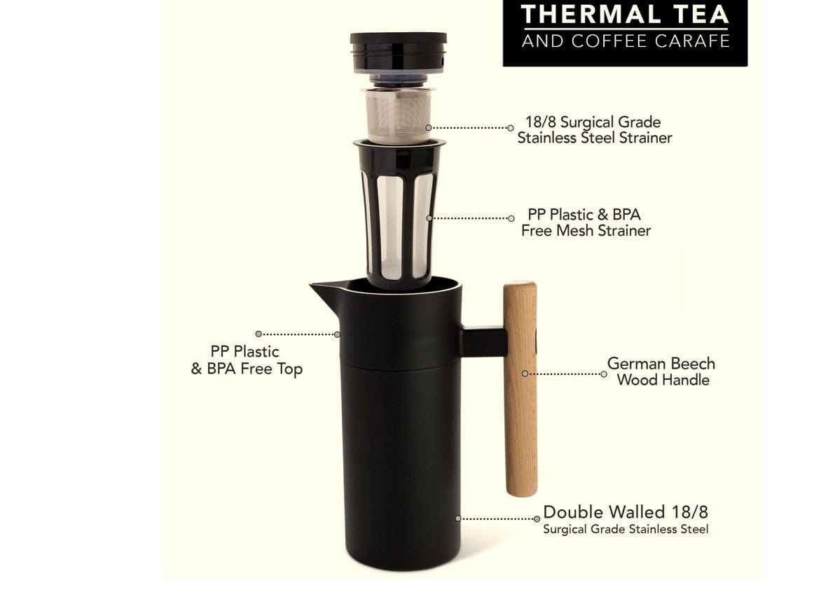 Hastings Mysa Thermal Carafe Double Wall Stainless Steel 1.2L Black With German Beechwood Handle - Hcmysablk