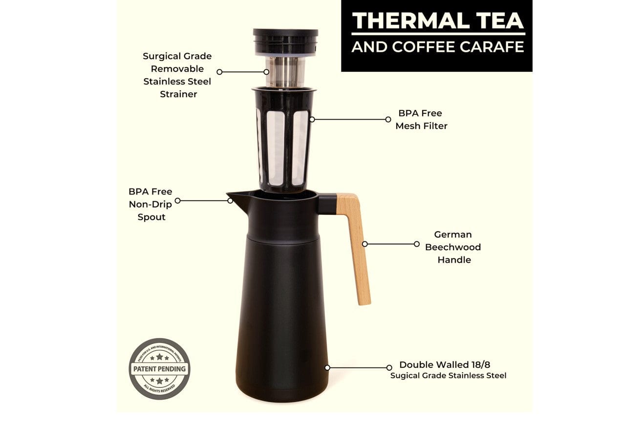 Hastings Venera Thermal Carafe Double Wall Stainless Steel 2L Black With German Beechwood Handle - Hcvenblk