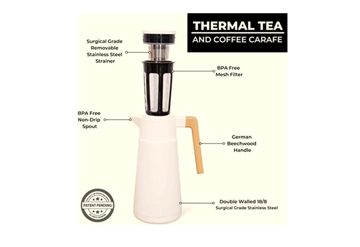 Hastings Venera Thermal Carafe Double Wall Stainless Steel 2L White With German Beechwood Handle - Hcvenwht
