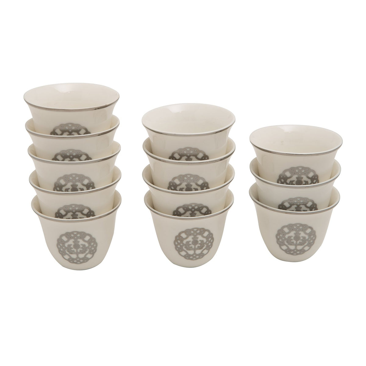 12PC ARABIC CAWA CUPS PLT LINE WHT BC