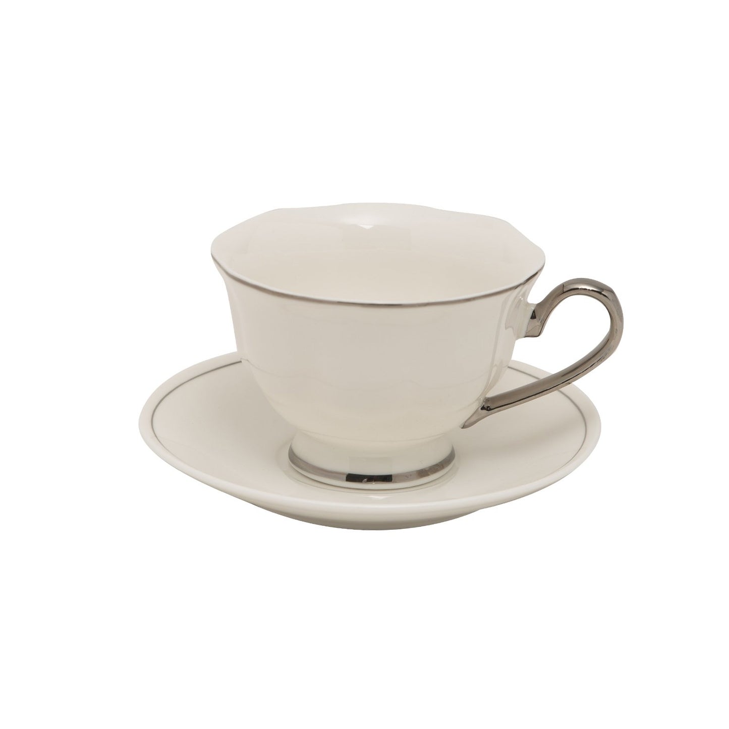 12Pc English Tea Cup And Saucer Platinum Line Glaze Bone China - T-1904