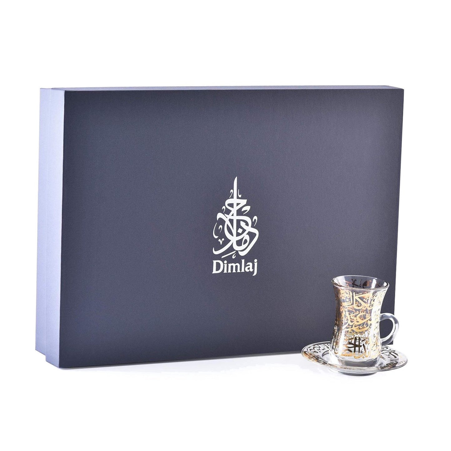 Dimlaj Kareem Tea Glass and Saucer Set - Clear and Gold, 12 Pieces - 46761 - Jashanmal Home