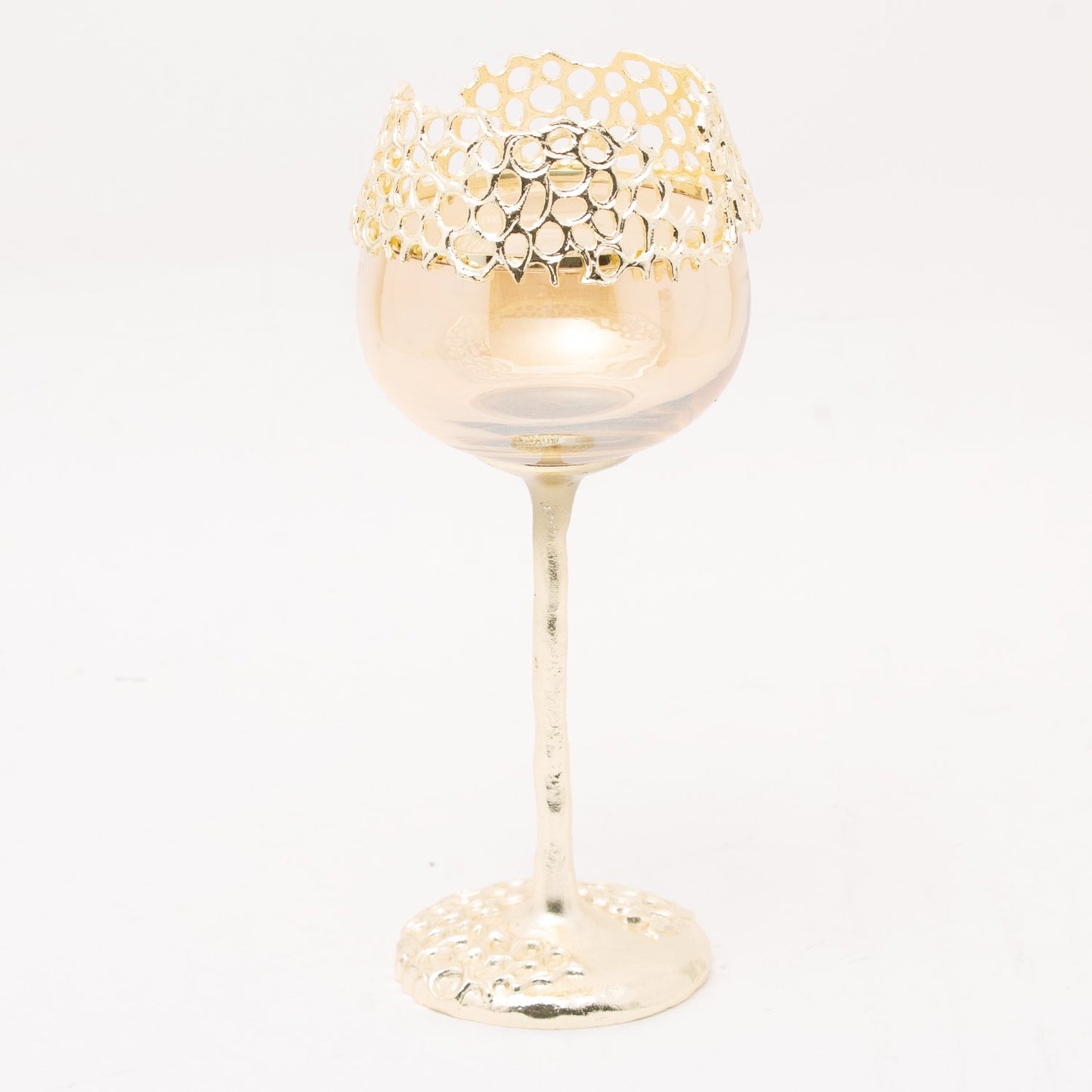 ALEXANDER BRASS MESH VOTIVE HOLDER SMALL WITH GOLD LUSTER GLASS - 918009