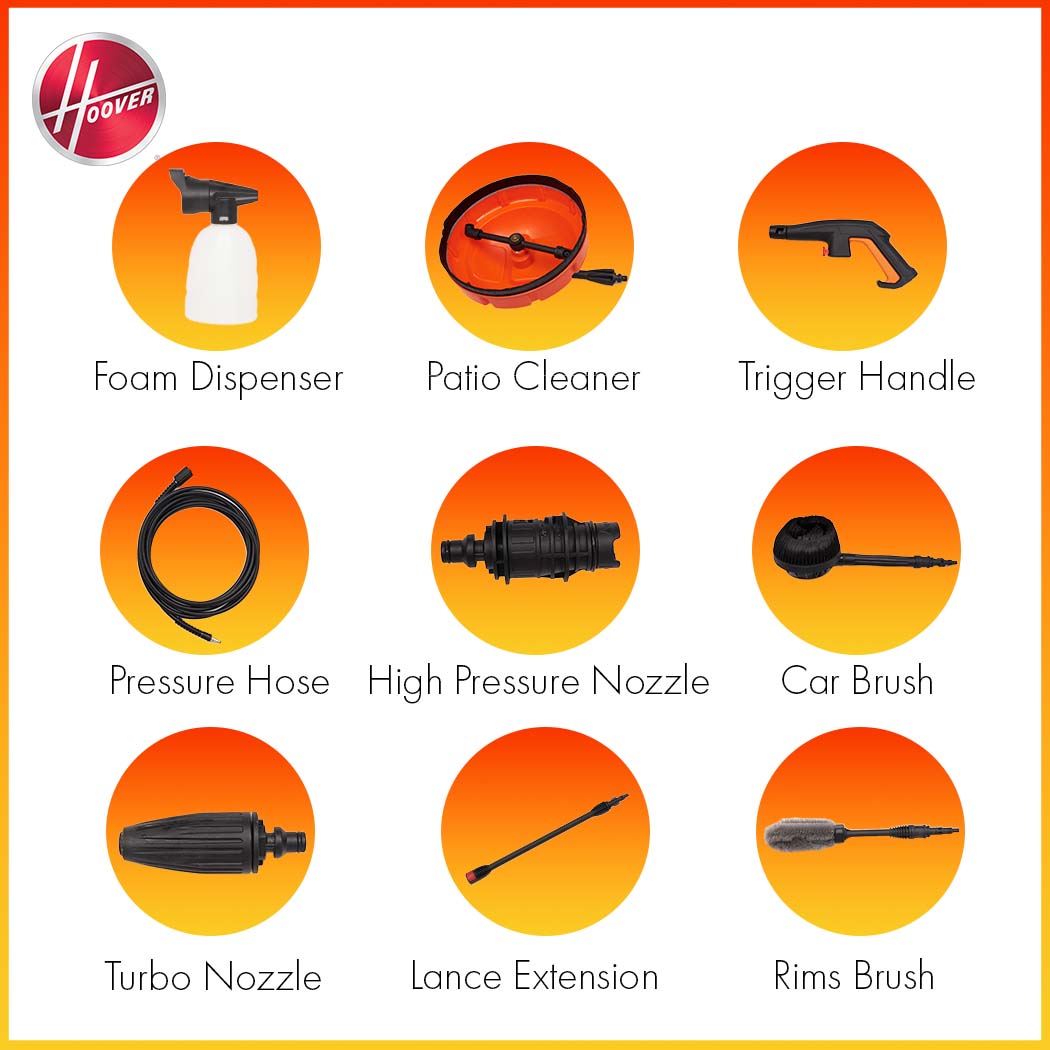 Hoover Pressure Washer 2800W 165 Bars With 9 Accessories - Hpw-M2816