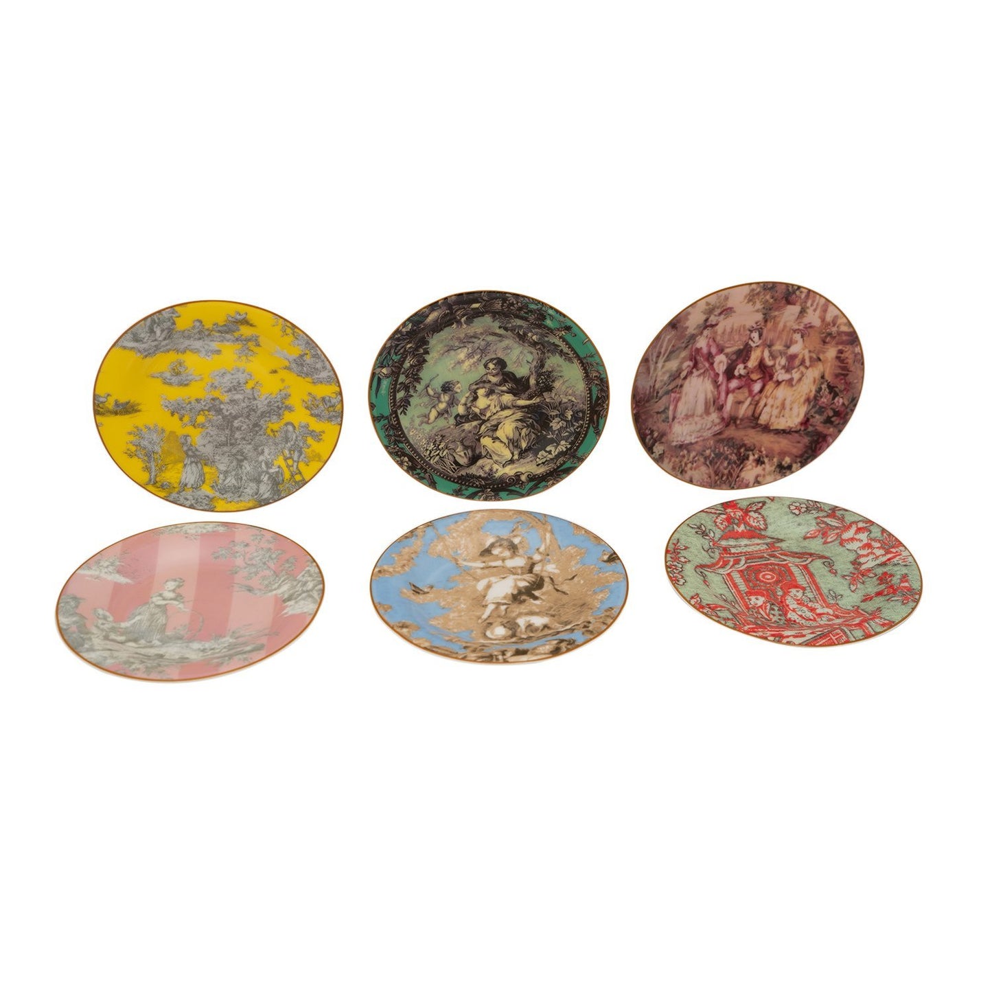 L'atelier FB Toile De Jouy Coupe Shape Round Cookies Plate Set - 16 cm, 6 Pieces - TC 4718 010 - Jashanmal Home