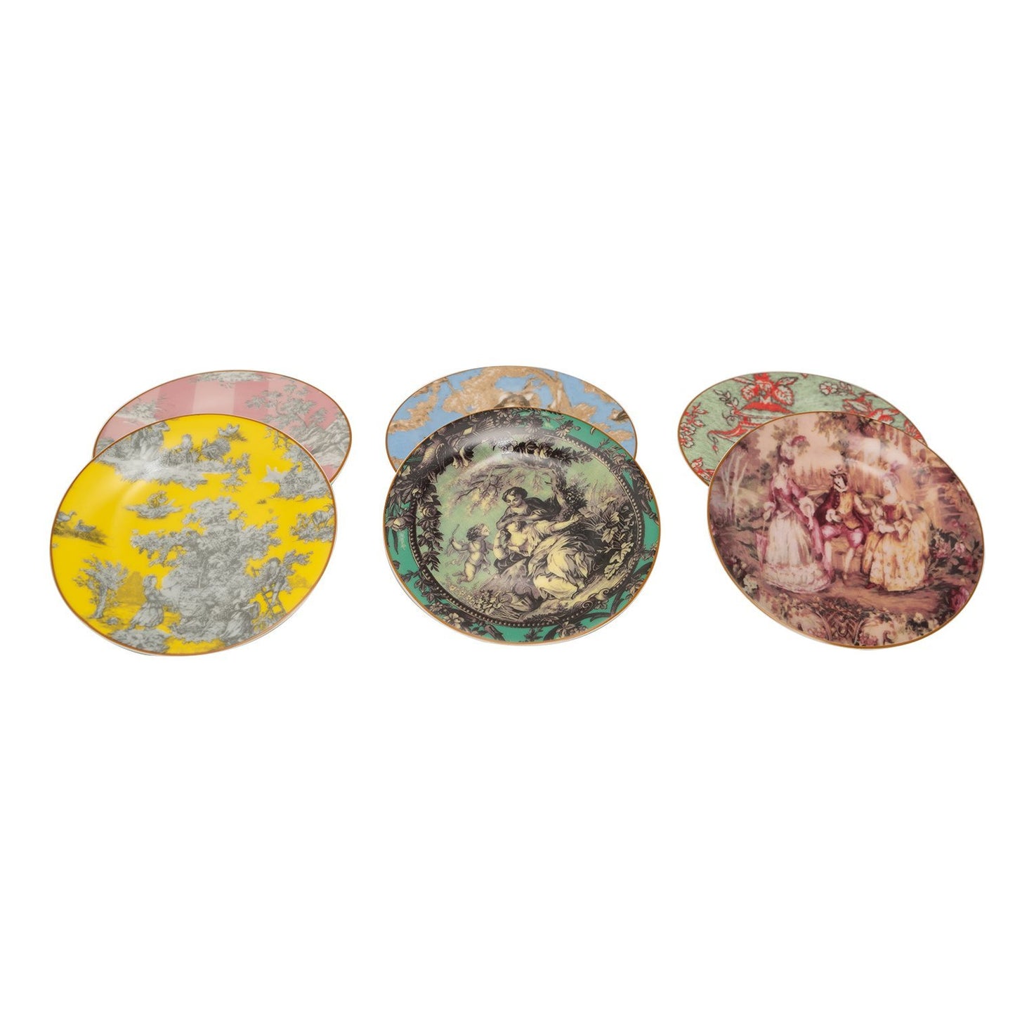 L'atelier FB Toile De Jouy Coupe Shape Round Cookies Plate Set - 16 cm, 6 Pieces - TC 4718 010 - Jashanmal Home