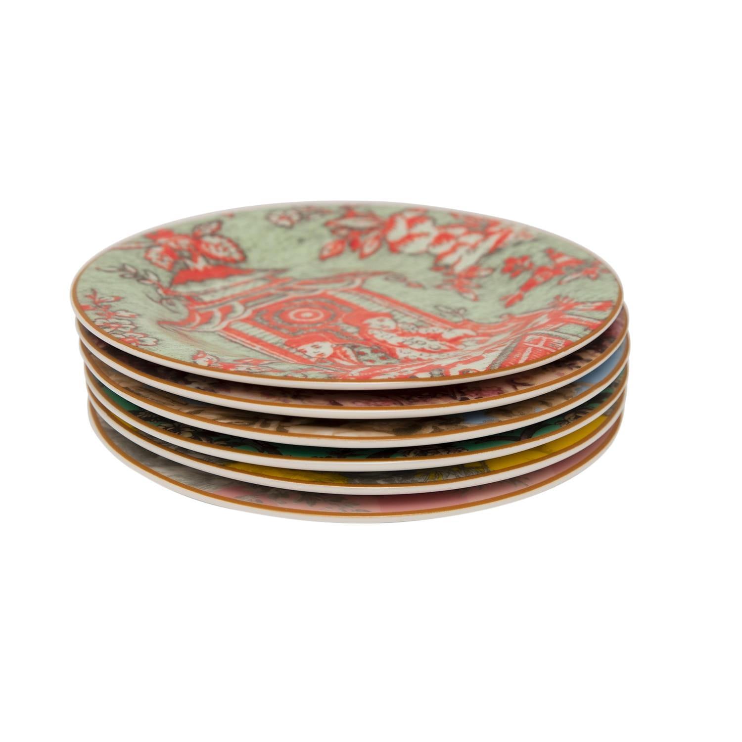 L'atelier FB Toile De Jouy Coupe Shape Round Cookies Plate Set - 16 cm, 6 Pieces - TC 4718 010 - Jashanmal Home
