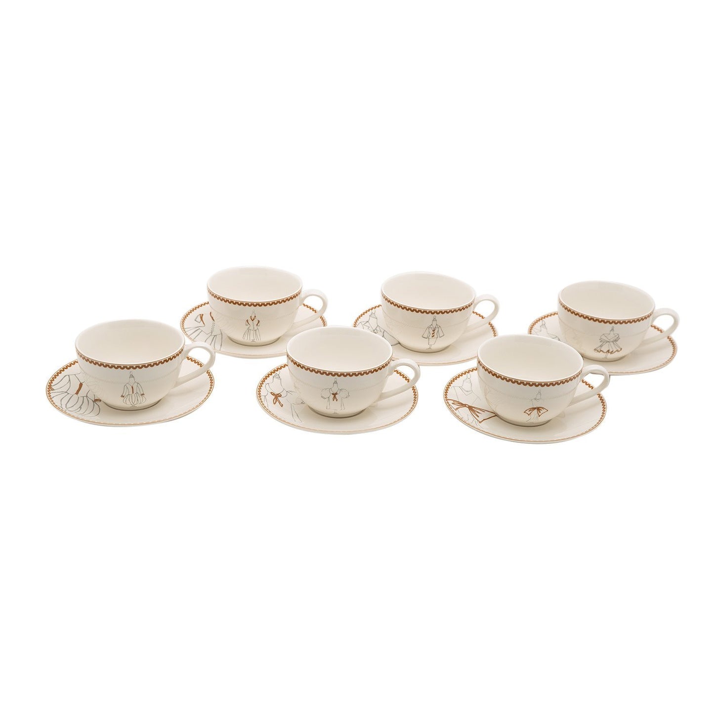 L'atelier FB Dress Tea Cup and Saucer Set - 220 cc., 12 Pieces - TC 4713 013 - Jashanmal Home