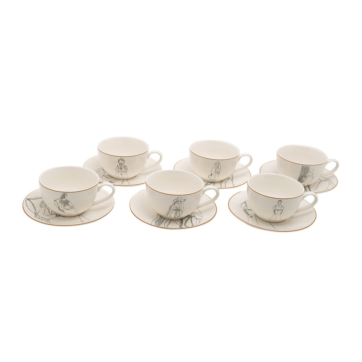 L'atelier FB Zaman Tea Cup and Saucer Set - 220 cc., 12 Pieces - TC 4712 013 - Jashanmal Home