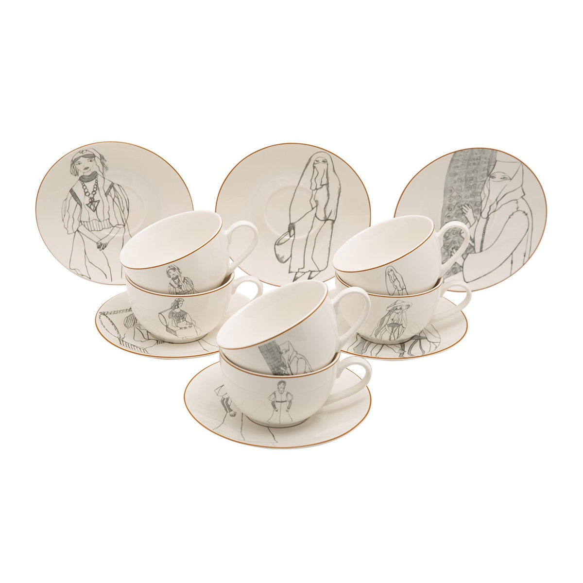 L'atelier FB Zaman Tea Cup and Saucer Set - 220 cc., 12 Pieces - TC 4712 013 - Jashanmal Home