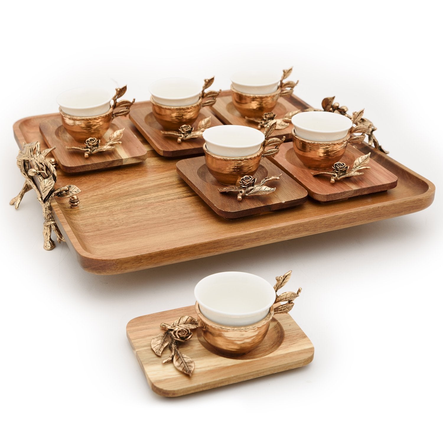 Otantik KB1031-2W Coffee Cup and Saucer Set with Tray - Antique Gold - KB1031-2W - Jashanmal Home