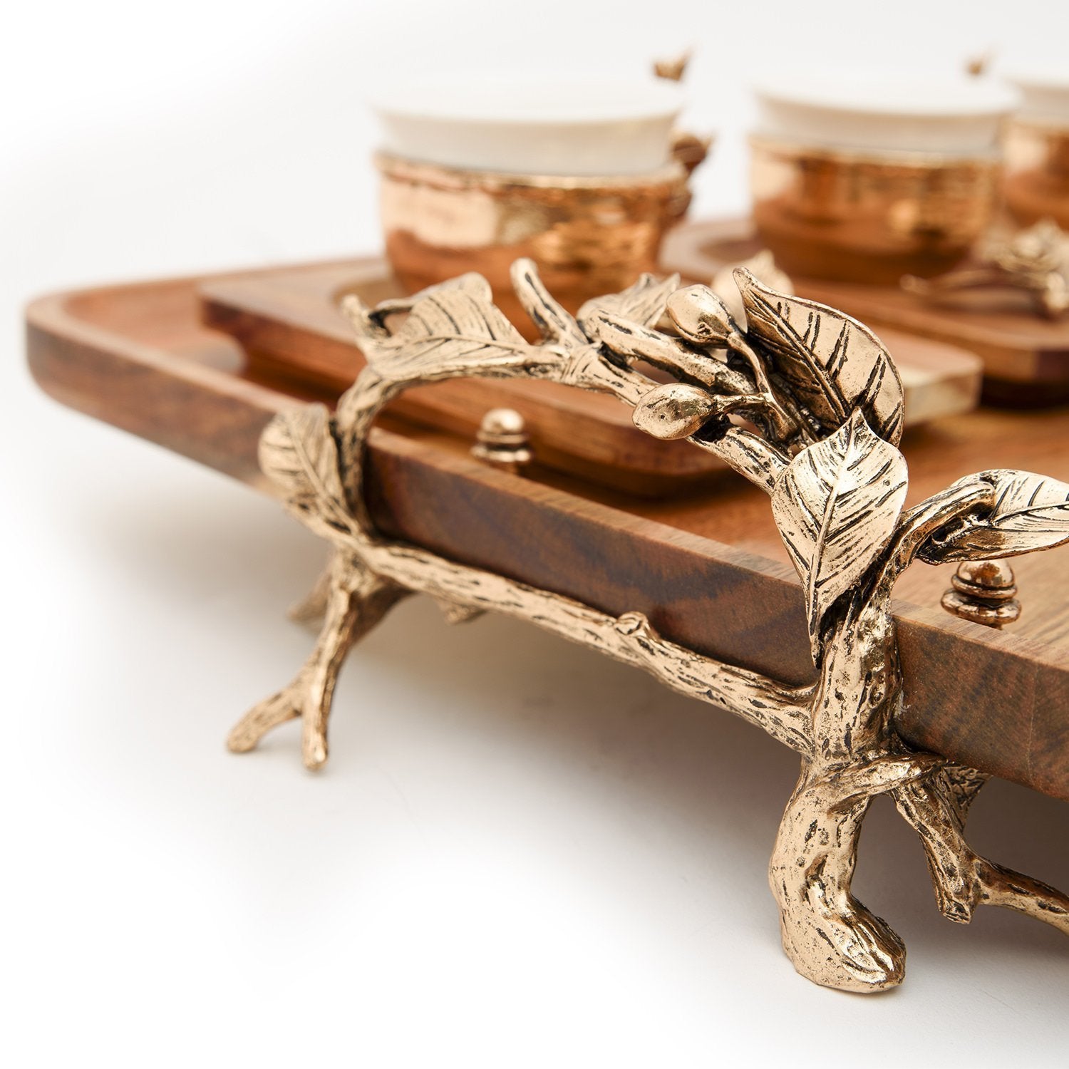 Otantik KB1031-2W Coffee Cup and Saucer Set with Tray - Antique Gold - KB1031-2W - Jashanmal Home