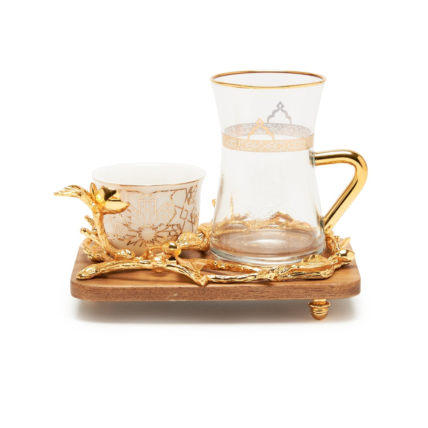 OTANTIK 19PC TURKISH TEA SET WITH CAWA CUP  & TRAY -  AC1047-2W  - AC1047-2W