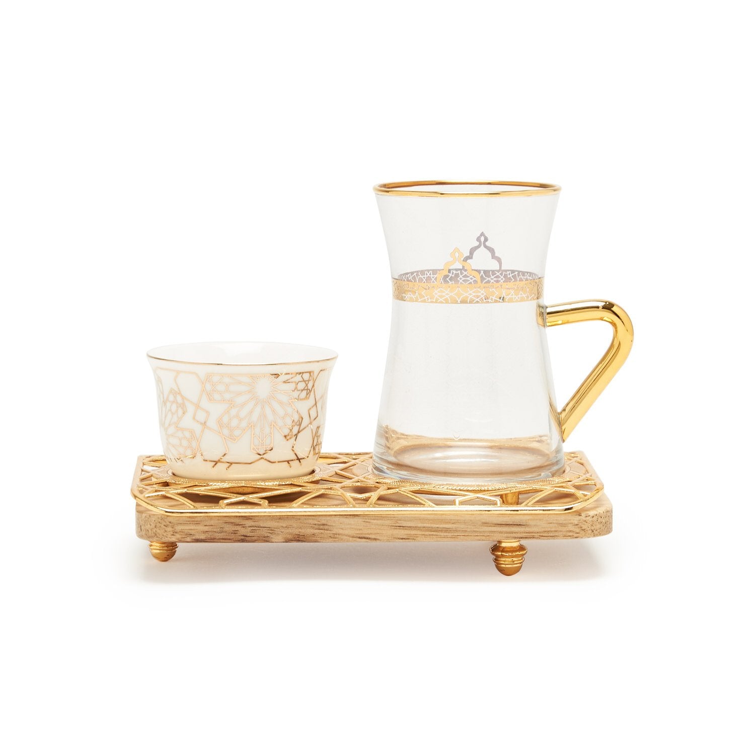 OTANTIK 19PC TURKISH TEA SET WITH CAWA CUP  & TRAY - QC1047-1W - QC1047-1W