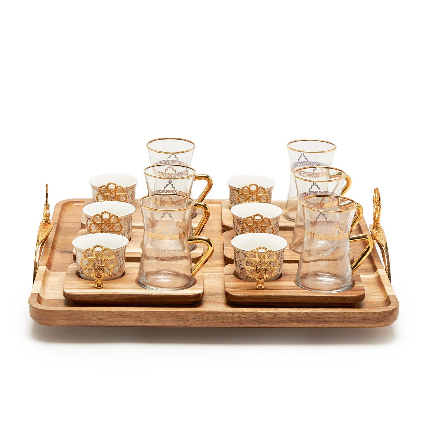Otantik 19Pc Turkish Tea Set With Cawa Cup  & Tray - Ck1047-2W - Ck1047-2W
