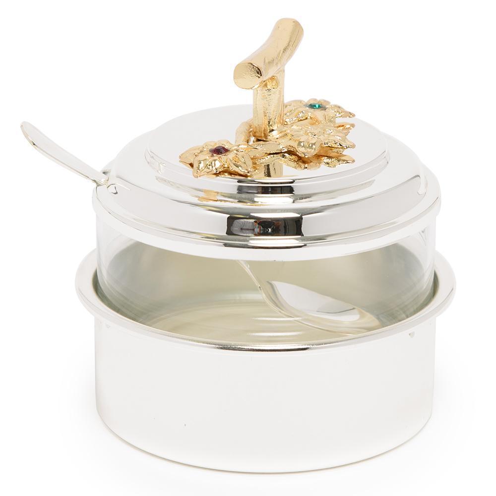 Pantazelos Silver and Gold Plated Sugar Pot with Metal Case and Spoon - Silver and Gold - Q-1421/SPGP