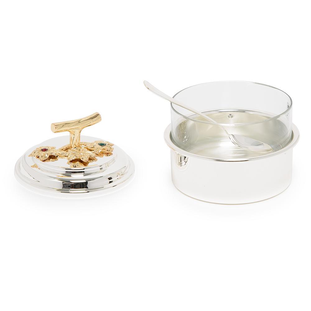 Pantazelos Silver And Gold Plated Sugar Pot With Metal Case And Spoon - Silver And Gold - Q-1421/Spgp