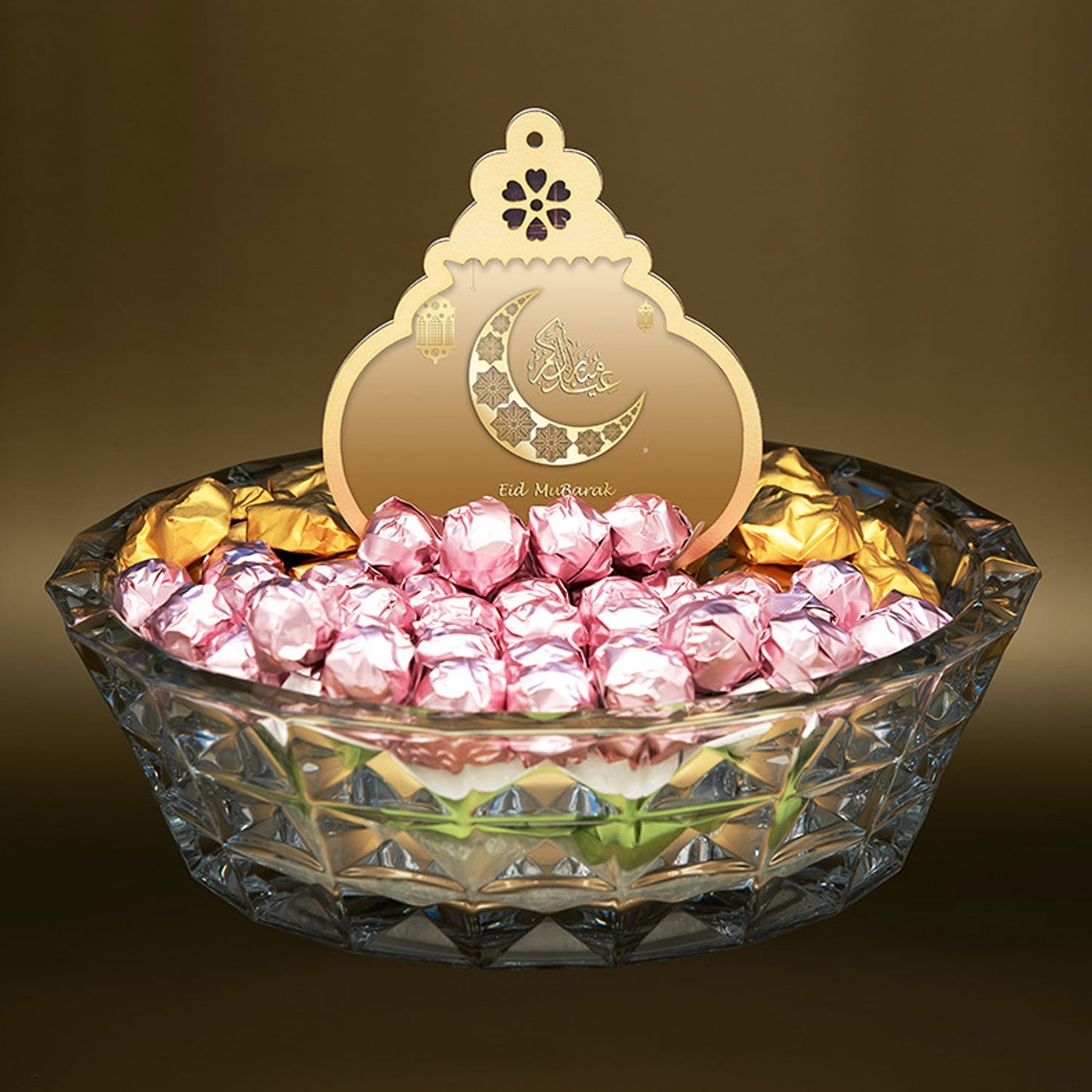 Bohemia Crystal Glass Diamond Bowl with 1kg chocolate - 32.5 cm - 5390879 - Jashanmal Home