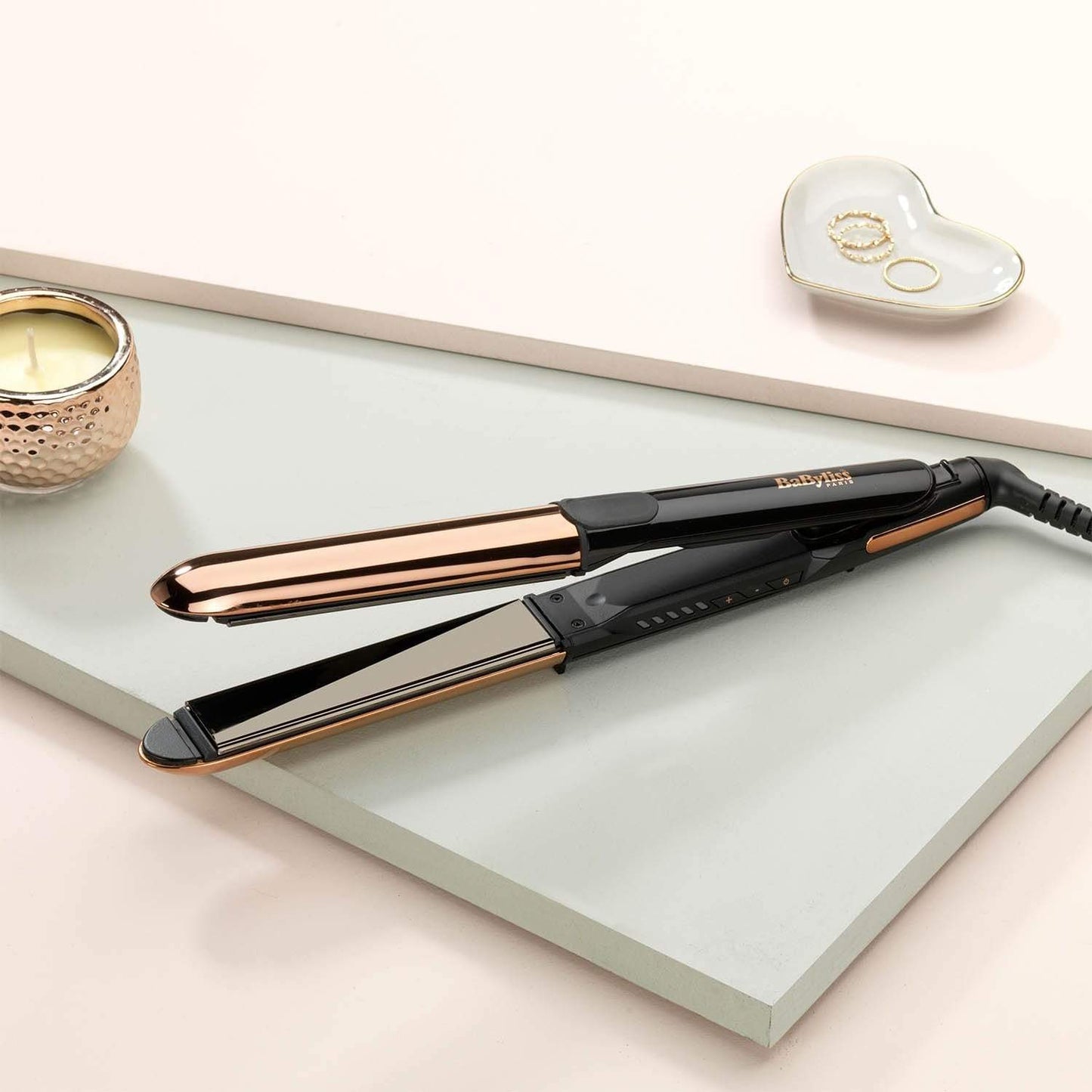Babyliss Straightener 25Mm Titanium Plates 5Temp Rose Gold Black  - St482Sde