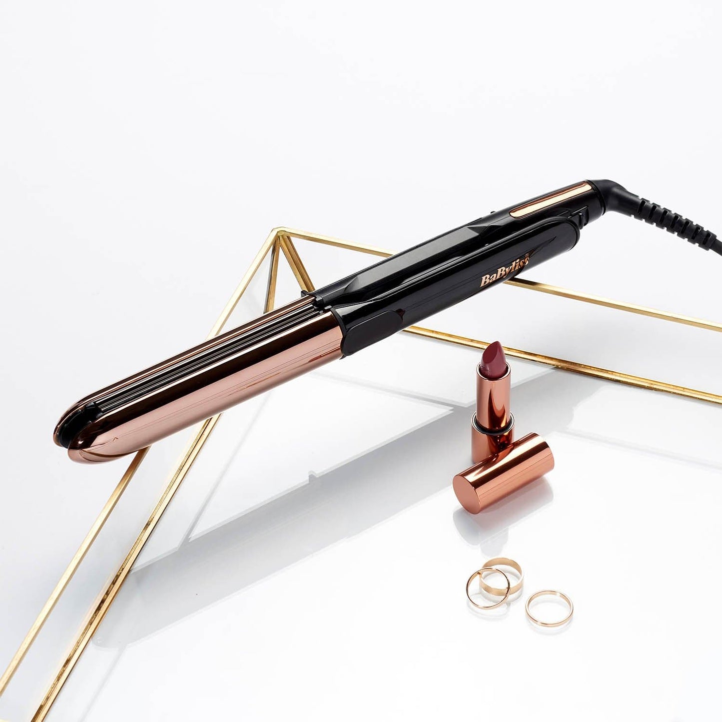 Babyliss Straightener 25Mm Titanium Plates 5Temp Rose Gold Black  - St482Sde