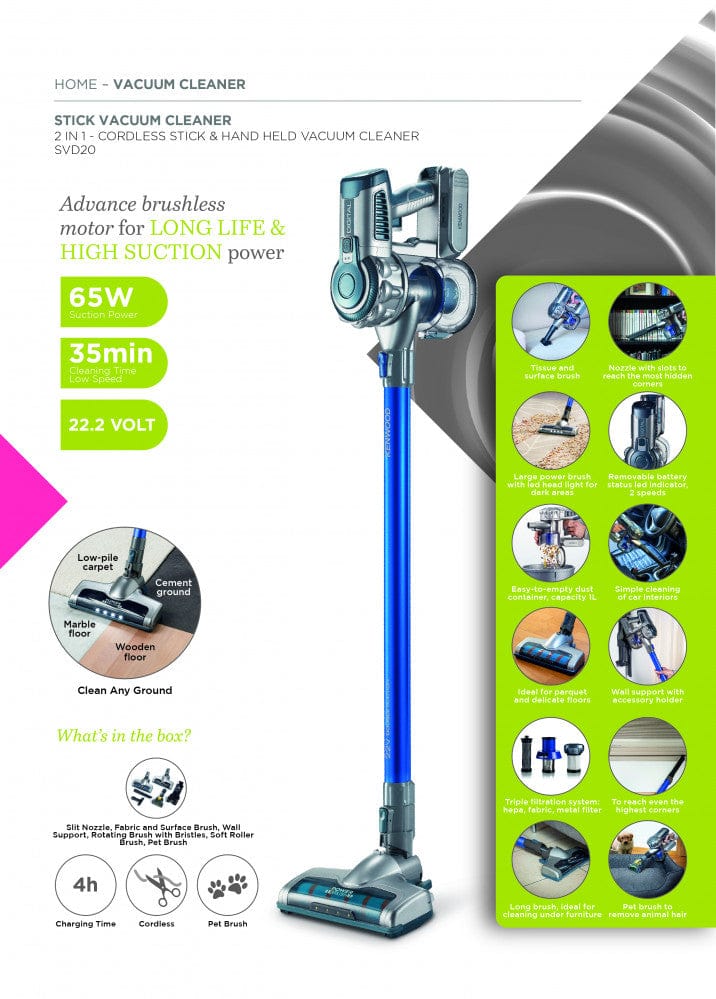 Kenwood 2 In 1 Cordless Vacuum Cleaner Cordless Svd20.000Bl