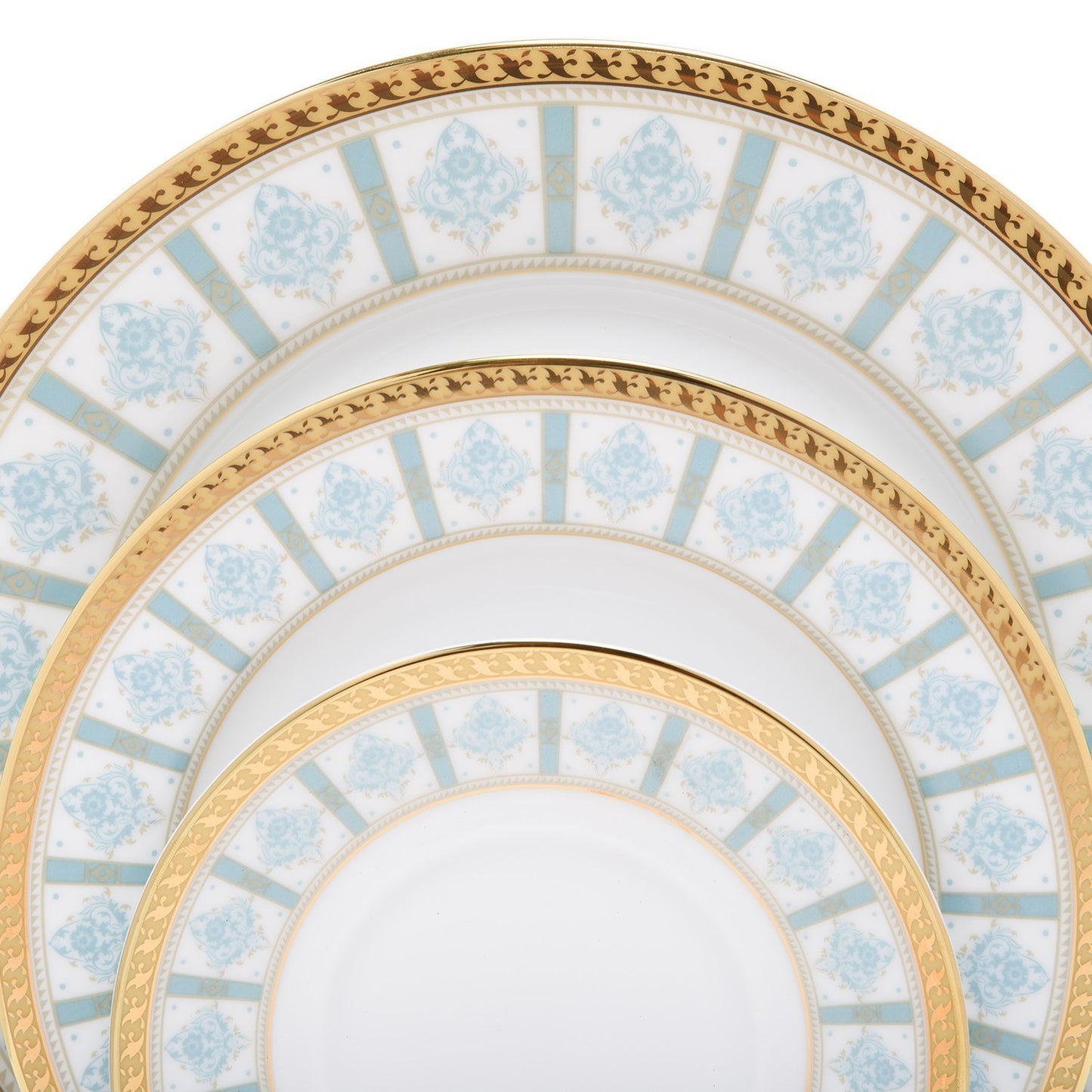 Dankotuwa Porcelain Moira Dinner Set - Light Blue And Gold, 24 Piece - Moi-24Ds