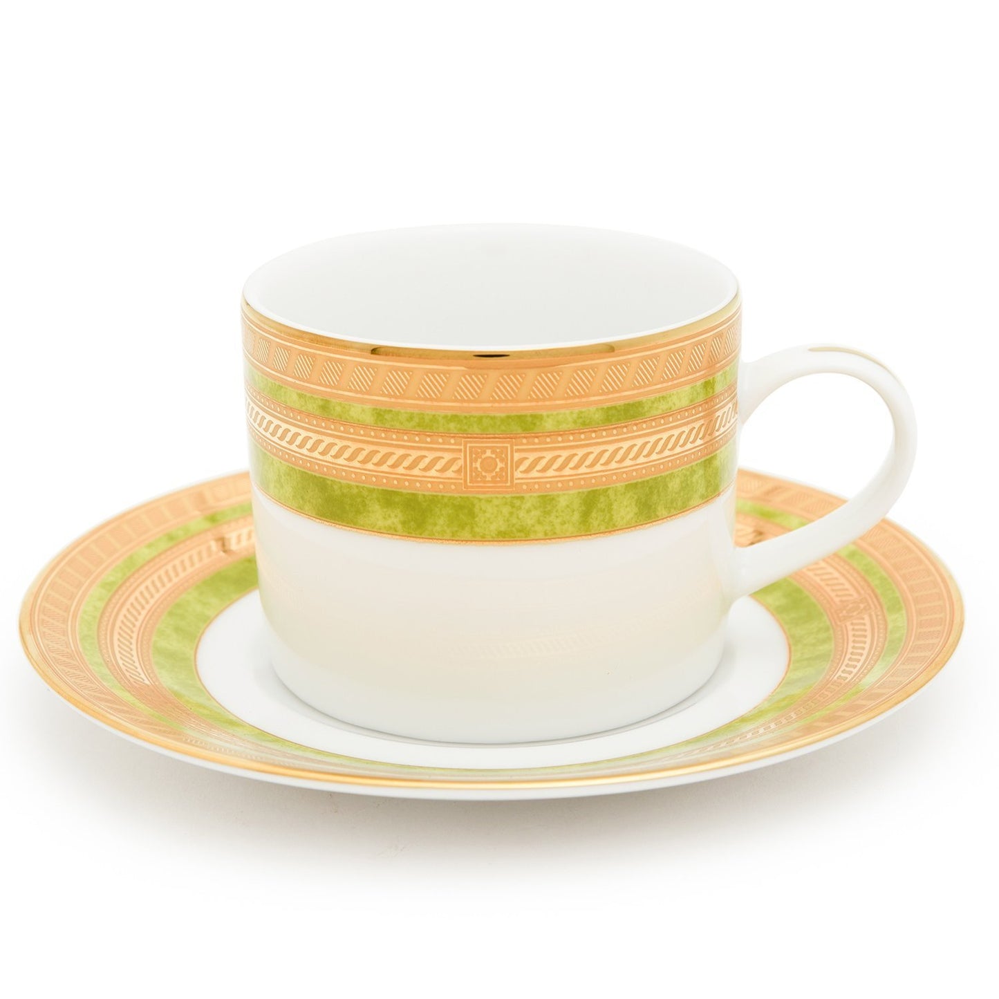 Dankotuwa Porcelain Berlinda Tea Cup and Saucer Set - Green and Gold, 6 Piece - BERGRN-687/689 - Jashanmal Home